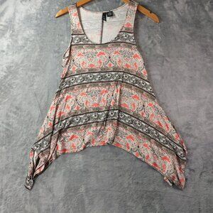 Ultra Flirt Womens Tank Top XS Pink Gray Boho Asymmetrical Hem Festival Casual